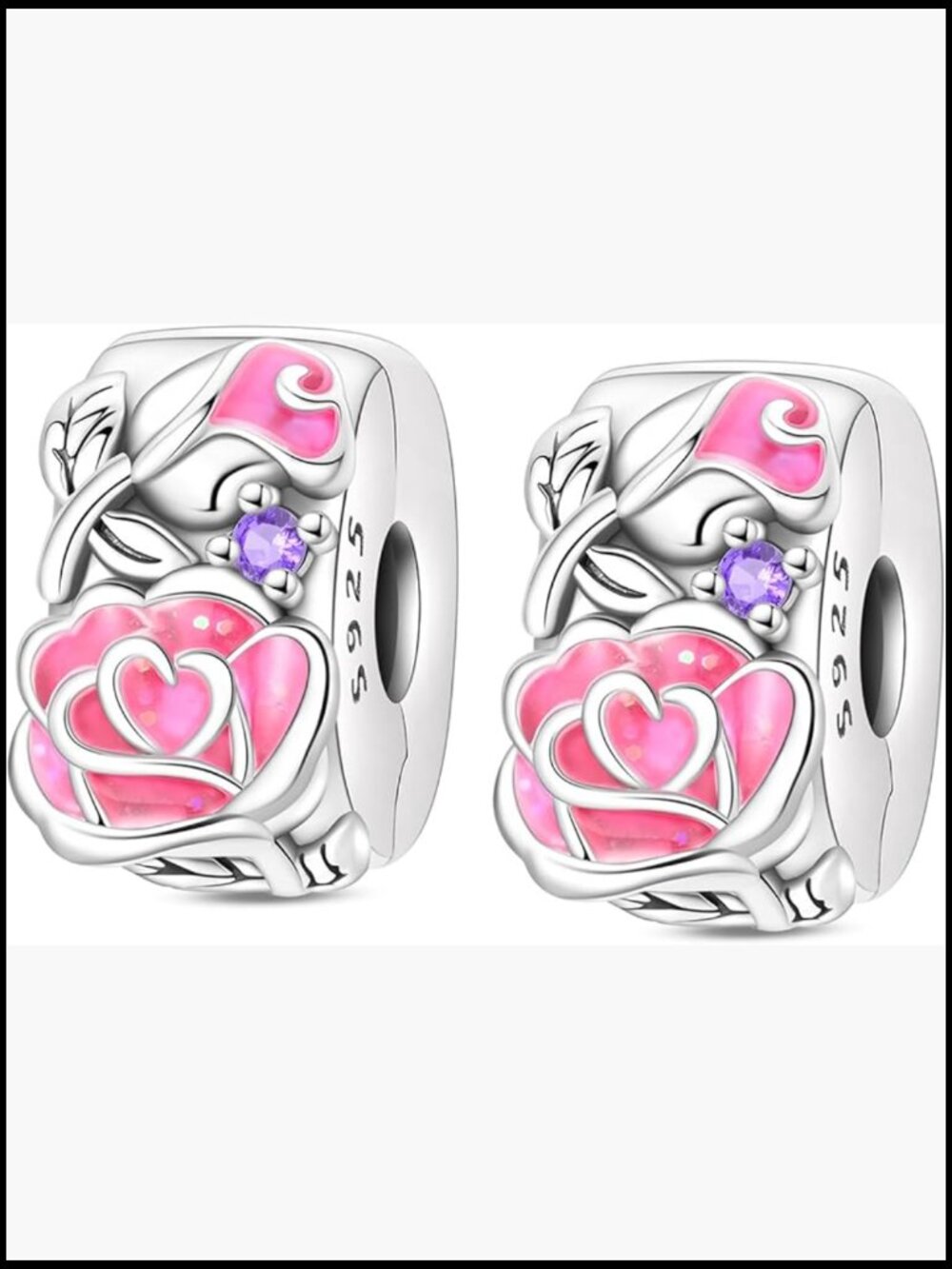 Sterling Silver Clip Stopper Beads for Bracelets - 2 Pack Spacer Charms DIY